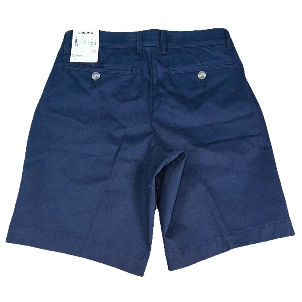 Sonoma Flexwear Flat Front Chino Shorts Navy Blue Cotton 9